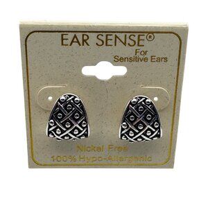 Ear Sense Nickel-Free Sensitive Ears  Silver Tone Earrings Geometric Design